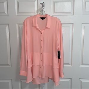 IMNYC Isaac Mizrahi Pink Tunic Blouse Tier Ruffle Hem Size Large Button Front
